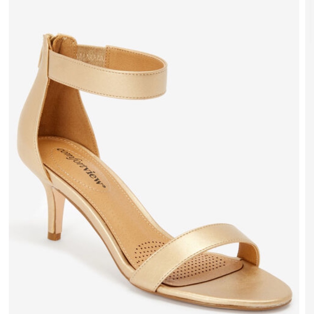 10.5 Comfortview Women’s Champagne Gold Heeled Sandal - 10 1/2